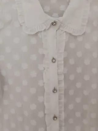 Blusa Zara Blanca Lunares Volantes