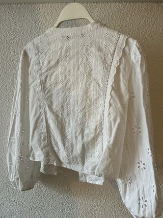 Blusa Zara Algodón Blanca Bordada
