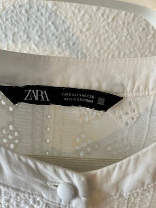 Blusa Zara Algodón Blanca Bordada