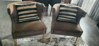 Sofá gris de terciopelo+2 sillones +2 sillas