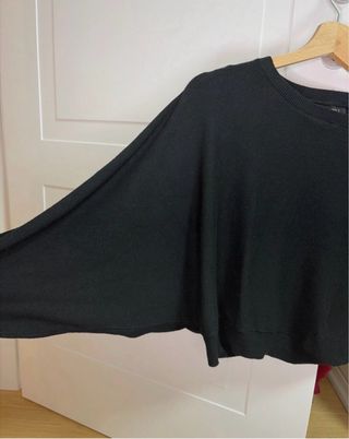 Maglione donna corto nero L/XL manica a pipistrelo