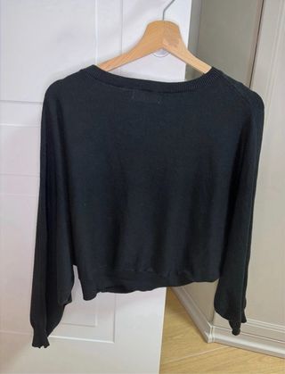 Maglione donna corto nero L/XL manica a pipistrelo