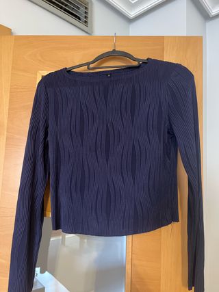Top azul manga larga M