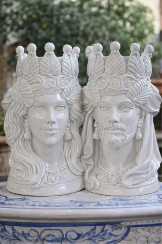 Coppia Teste Moro Lui e Lei Foglie 25cm