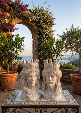 Coppia Teste Moro Lui e Lei Foglie 25cm