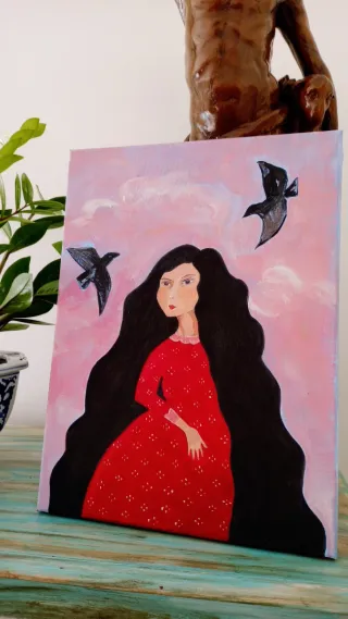 Cuadro Lienzo Pintura Acrílica Mujer