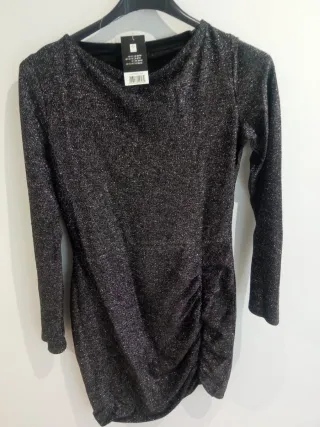 Vestido fiesta plateado y negro