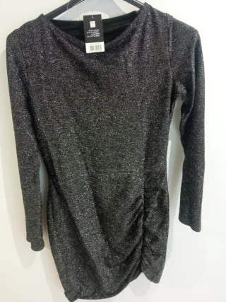 Vestido fiesta plateado y negro