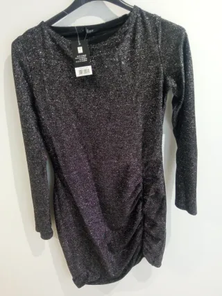 Vestido fiesta plateado y negro