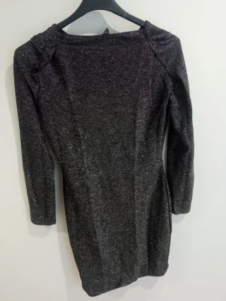 Vestido fiesta plateado y negro