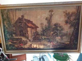 Cuadro Óleo Paisaje Molino y Puente