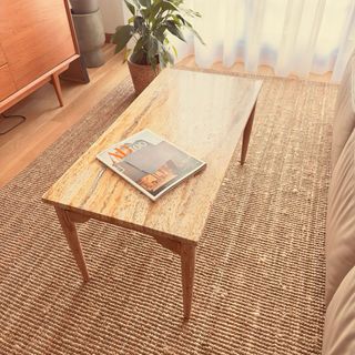 Mesa centro madera maciza y piedra