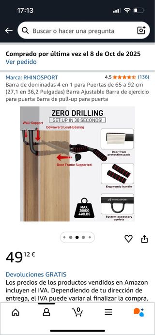 Barra dominadas RHINOSPORT OneUltra