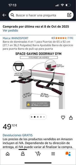 Barra dominadas RHINOSPORT OneUltra