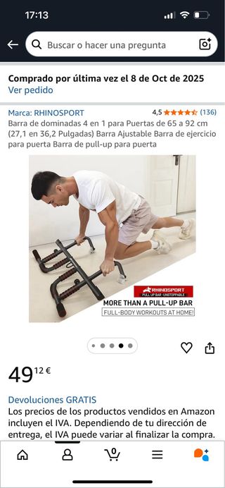 Barra dominadas RHINOSPORT OneUltra