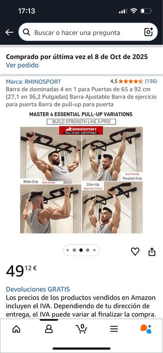 Barra dominadas RHINOSPORT OneUltra