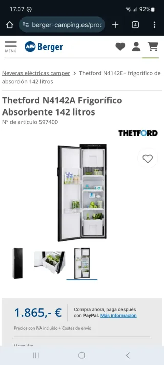 Nevera Trivalente Thetford N4142 para autocaravana