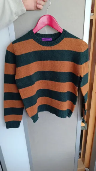 Jersey de punto a rayas marrón y verde