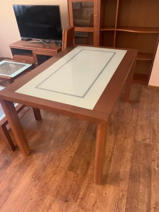 Mesa comedor extensible madera y cristal