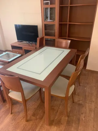 Mesa comedor extensible madera y cristal