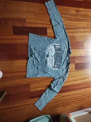 Camiseta Zara Gris Manga Larga