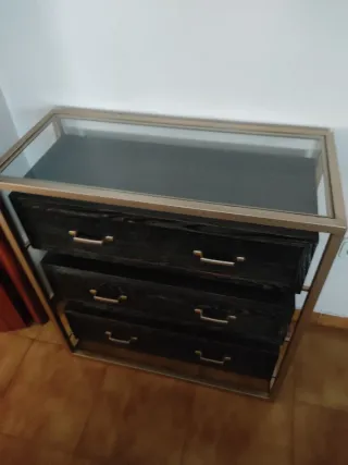 Cómoda Negra Madera y Metal