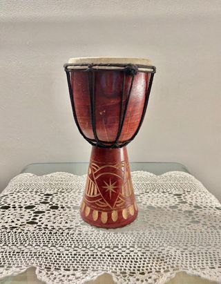 Djembe Tamburo Legno Intagliato Fatto a Mano