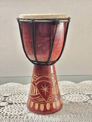 Djembe Tamburo Legno Intagliato Fatto a Mano