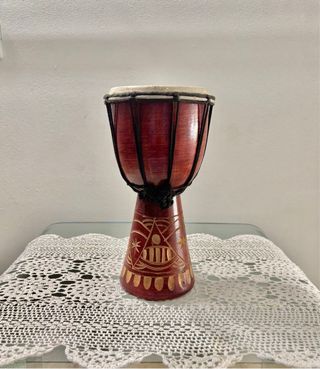Djembe Tamburo Legno Intagliato Fatto a Mano