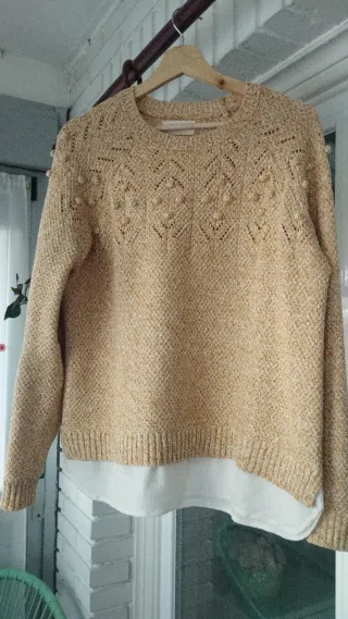 Jersey jaspeado beige y blanco