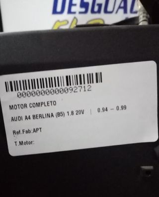 Motor completo apt audi a4 berlina (b5) 1.8 92712
