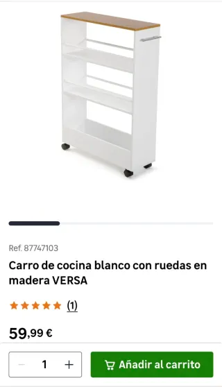 Carrito Cocina Versa Blanco Ruedas Madera