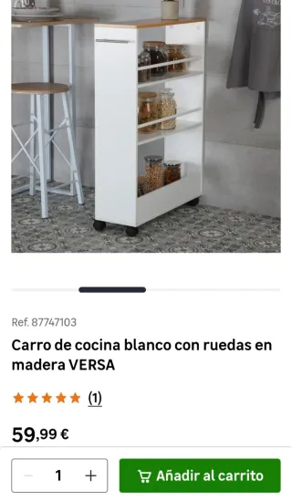 Carrito Cocina Versa Blanco Ruedas Madera
