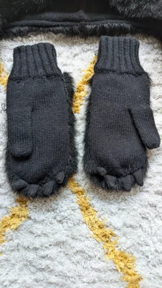 Gorro y guantes oso para niña