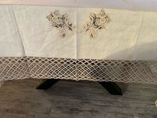 Corredo Tavolo Vintage Nuovo Lino Cotone Con Pizzo
