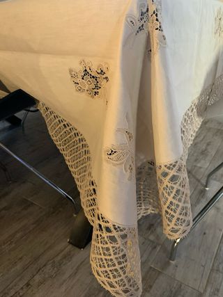 Corredo Tavolo Vintage Nuovo Lino Cotone Con Pizzo
