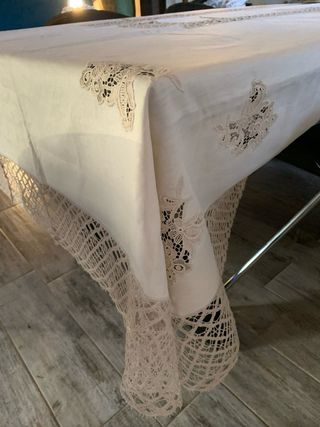 Corredo Tavolo Vintage Nuovo Lino Cotone Con Pizzo