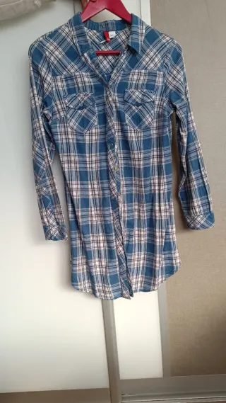 Camisa larga cuadros azul