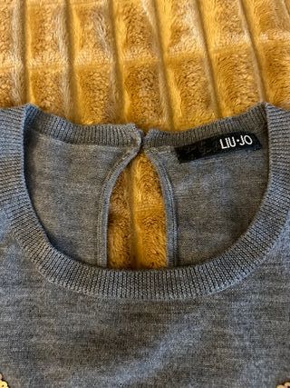 Jersey de lana gris con diseño de tigre en lenteju