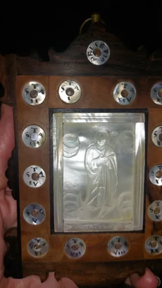 Tablilla Tierra Santa Nácar relicario