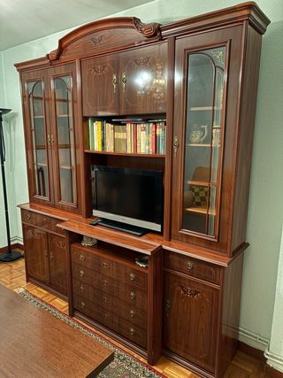 Mueble de salón completo madera y cristal