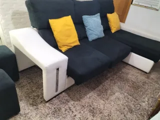 Sofá Chaise Longue Azul y Blanco