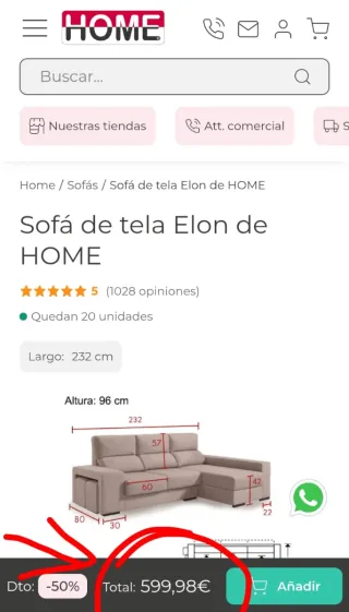 Sofá Chaise Longue Azul y Blanco