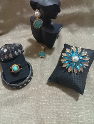 Parure moda stile retrò oro turchese