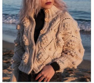 Jersey tejido a mano beige talla única