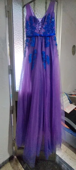 Vestido largo tul morado y azul