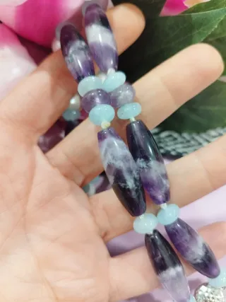 Collana Ametista, Perle e Calcedonio 71cm
