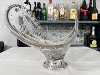 Centro de mesa cristal tallado base plata