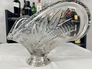 Centro de mesa cristal tallado base plata