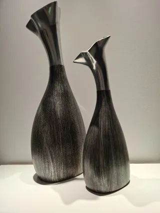 Juego de 2 jarrones metálicos plateados y negros